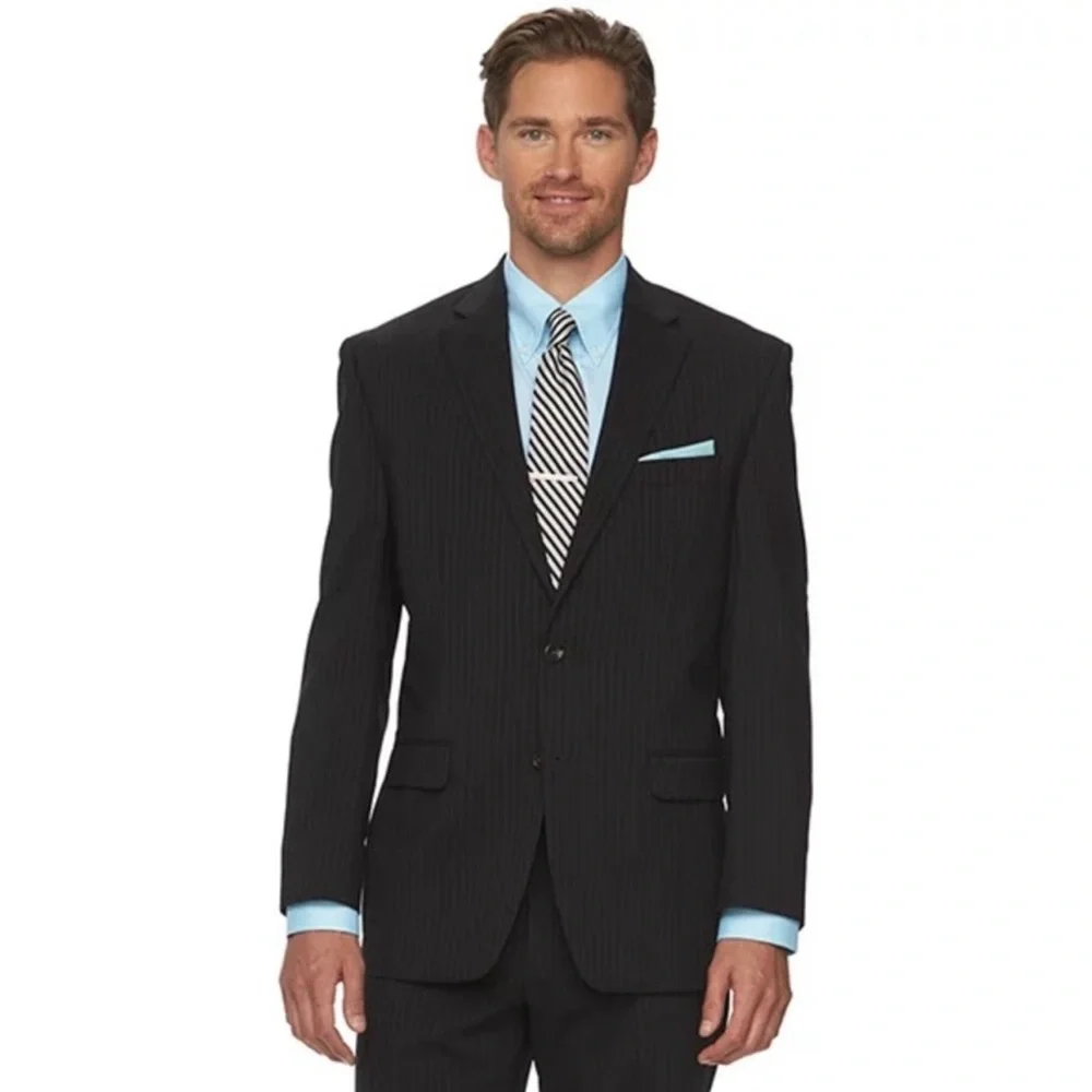 Chaps Men's Pinstripe Blazer Jacket Dark Gray Size 42R